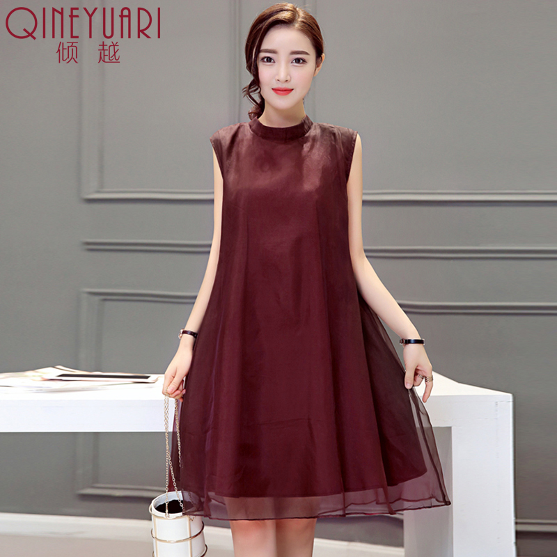 2017夏季新款氣質女裝OL時尚顯瘦無袖雪紡連衣裙女中長款A字裙子