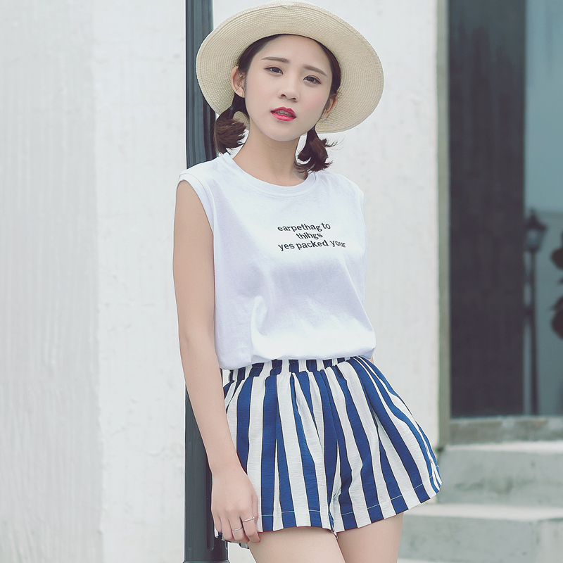 夏裝新款韓版女裝寬松無袖T恤女學生字母印花白色學生上衣潮