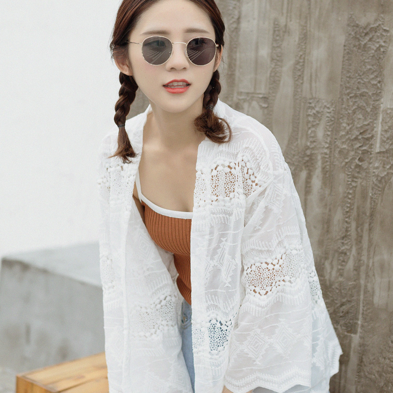 夏季薄款蕾絲鏤空百搭小披肩短外套女防曬衣外搭開衫短款坎肩