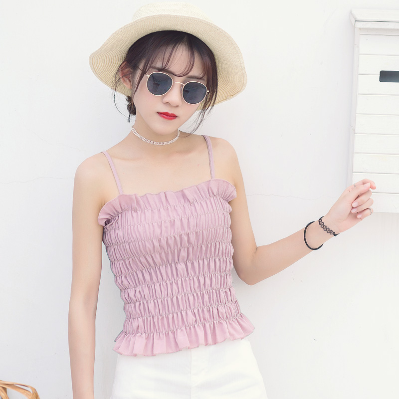 夏季新款韓版女裝學院風修身雪紡吊帶背心甜美百搭簡潔上衣潮