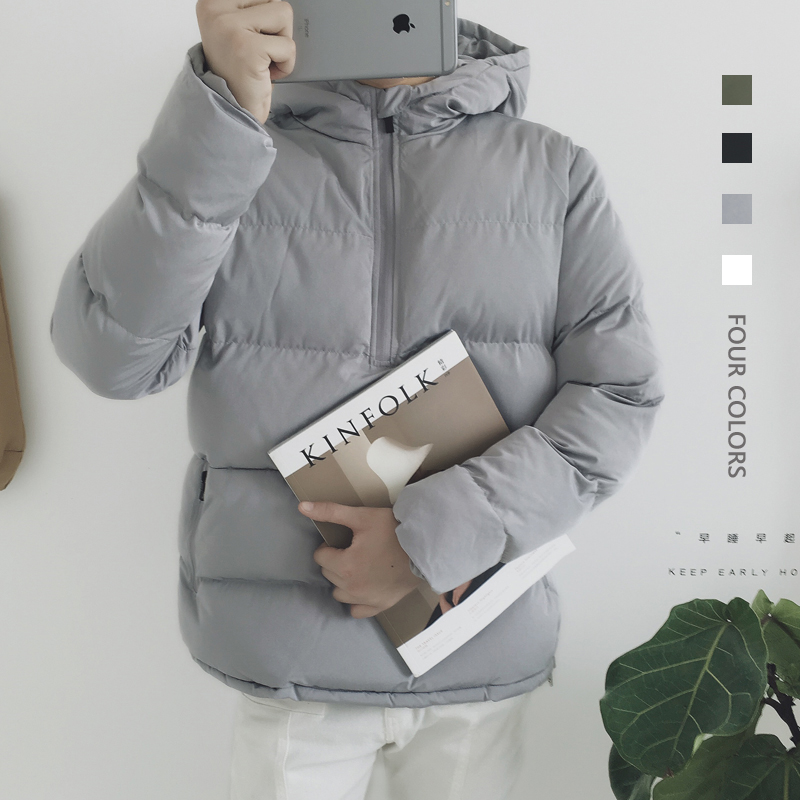 男裝港系純色加厚男士連帽套頭棉衣保暖短款面包服