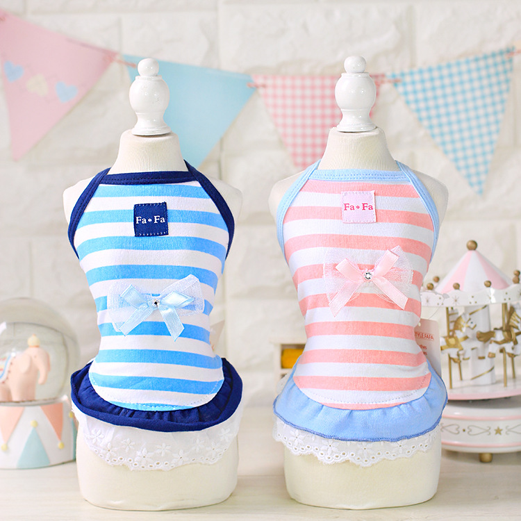 清新舒適の條紋花邊裙 寵物連衣裙狗狗衣服泰迪春夏裝比熊裙