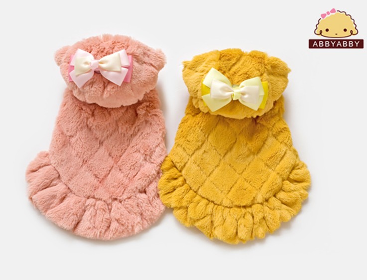  菱形壓花韓絨蝴蝶結棉服 貴婦寵物衣服泰迪冬裝